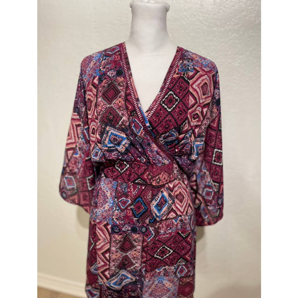 DR2 Purple and Blue Geometric Patterned Chiffon Dress